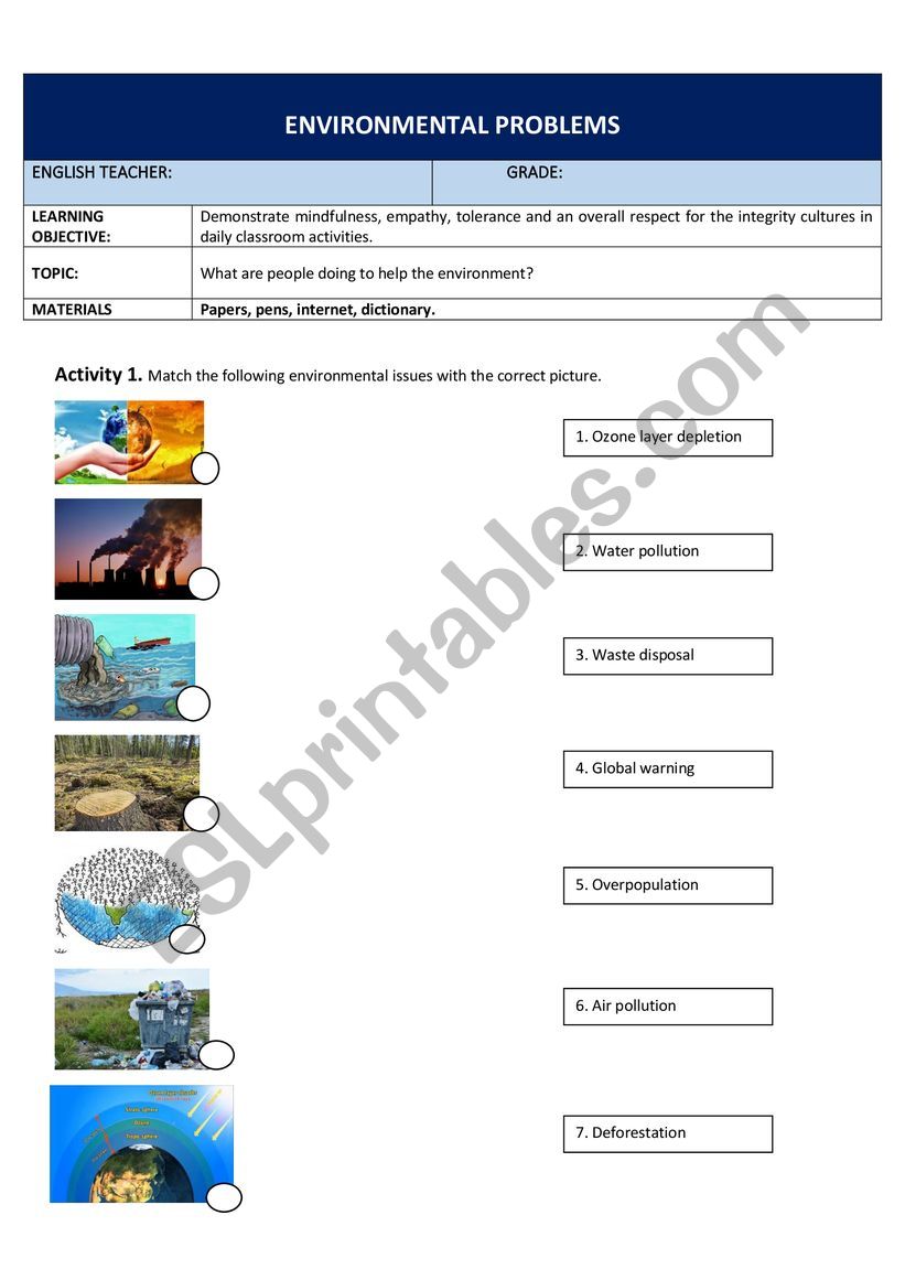 Environmental problems worksheet