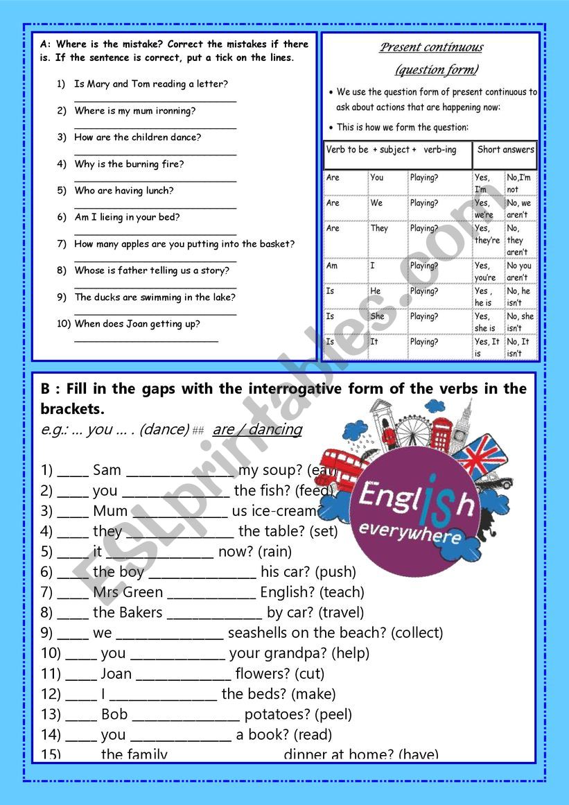 PRESENT CONTINUOUS TENSE QUESTION FORM