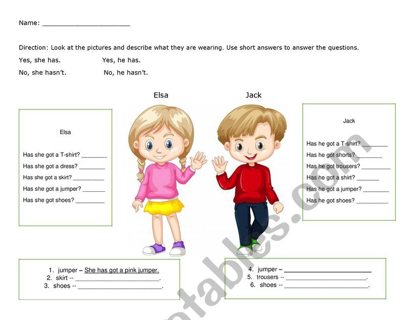 Has got and short answers worksheet