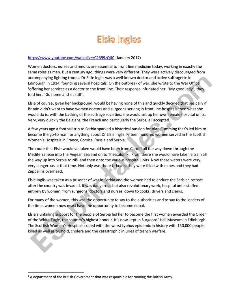 Dr. Elsie Inglis worksheet