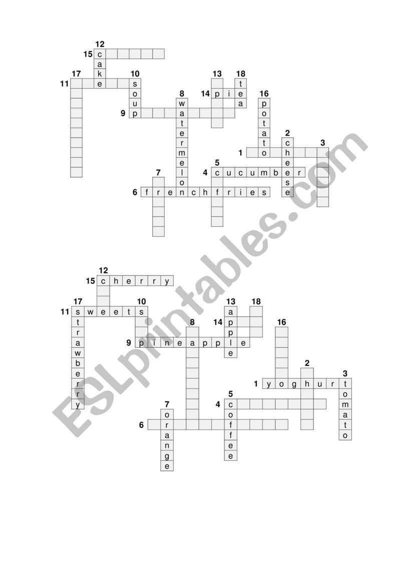 Food Crossword worksheet