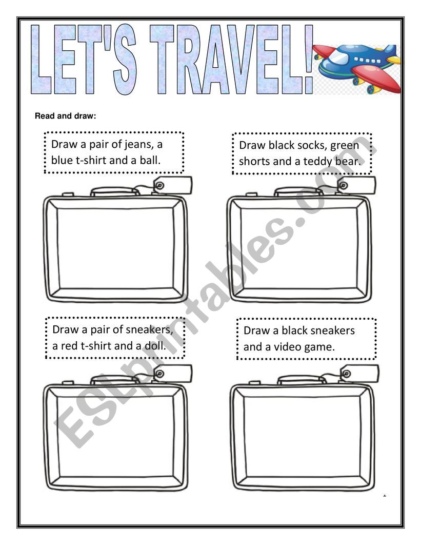 Suitcase Drawing Dictation worksheet