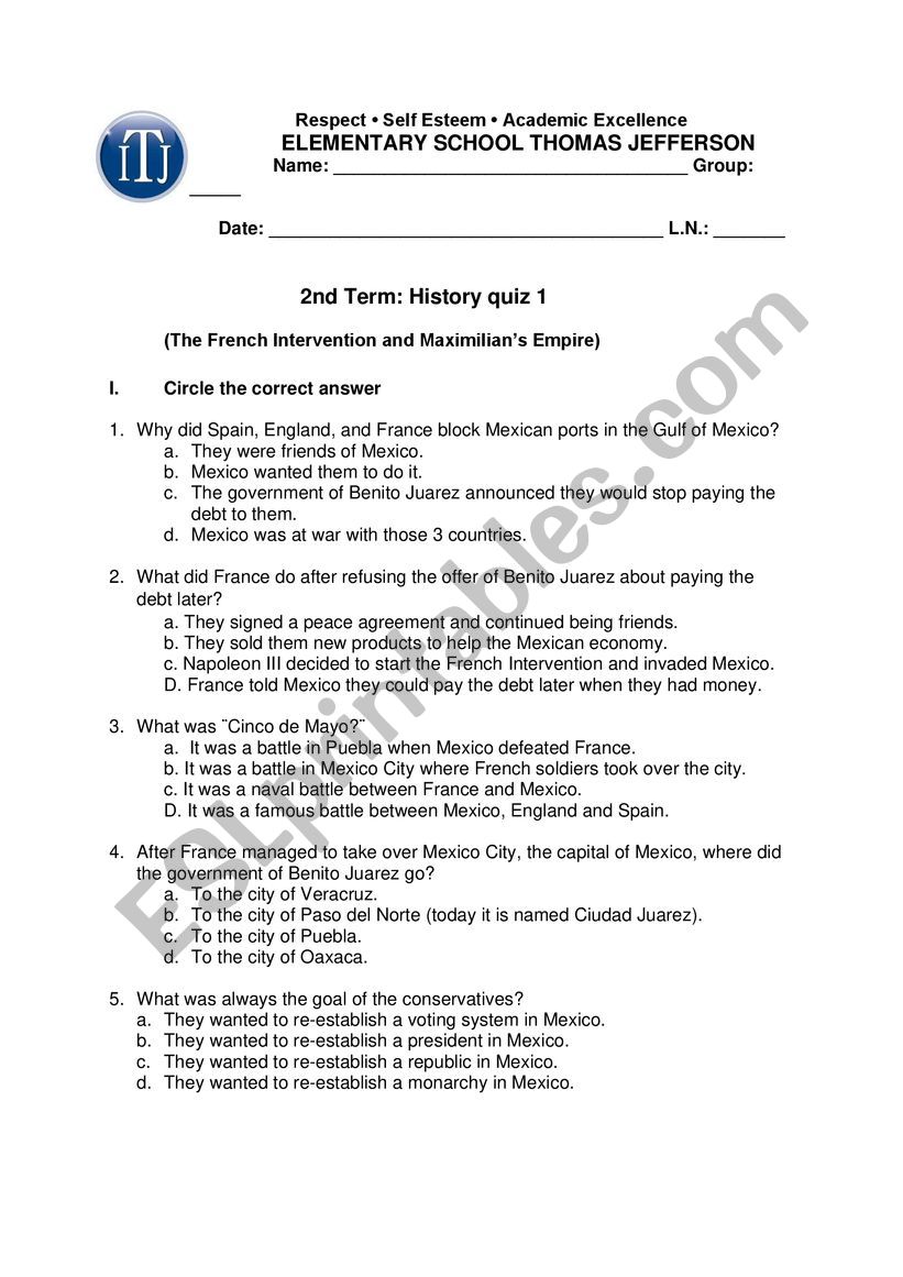 21. Mexican History Quiz The French Intervention and Maximilian’s