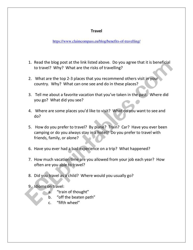 Travel Conversation worksheet