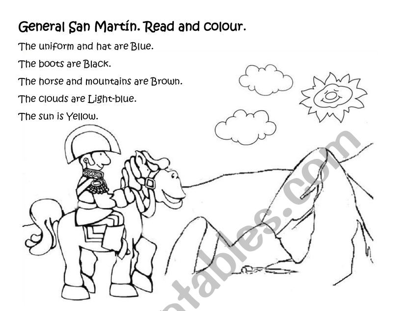 Argentina. Argentinian Hero General Jose de San Martin. Read and Colour.