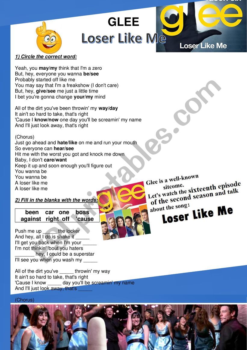 Glee - Loser like me worksheet