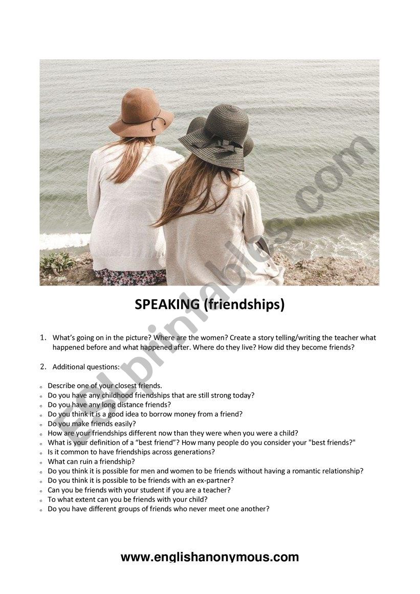 FRIENDSHIPS conversation worksheet