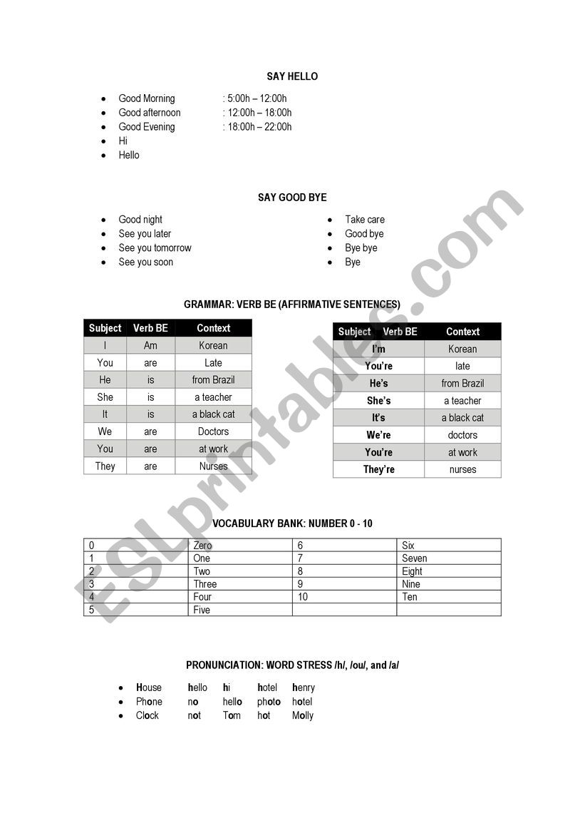 VERB BE worksheet