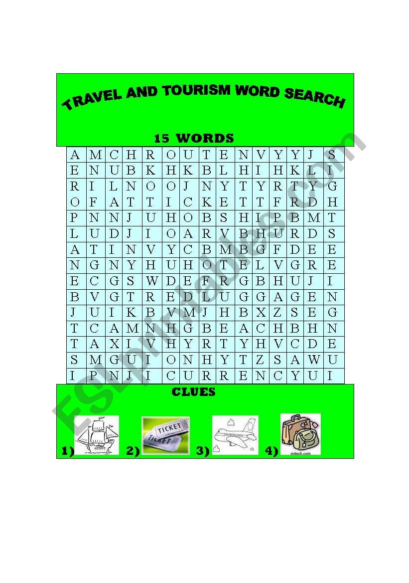 TRAVEL AND TOURISM WORD SEARCH