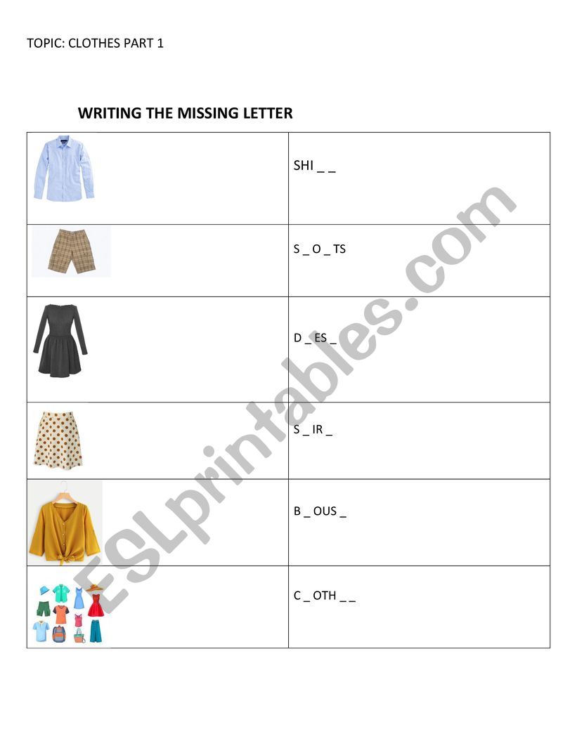 Clothes  worksheet