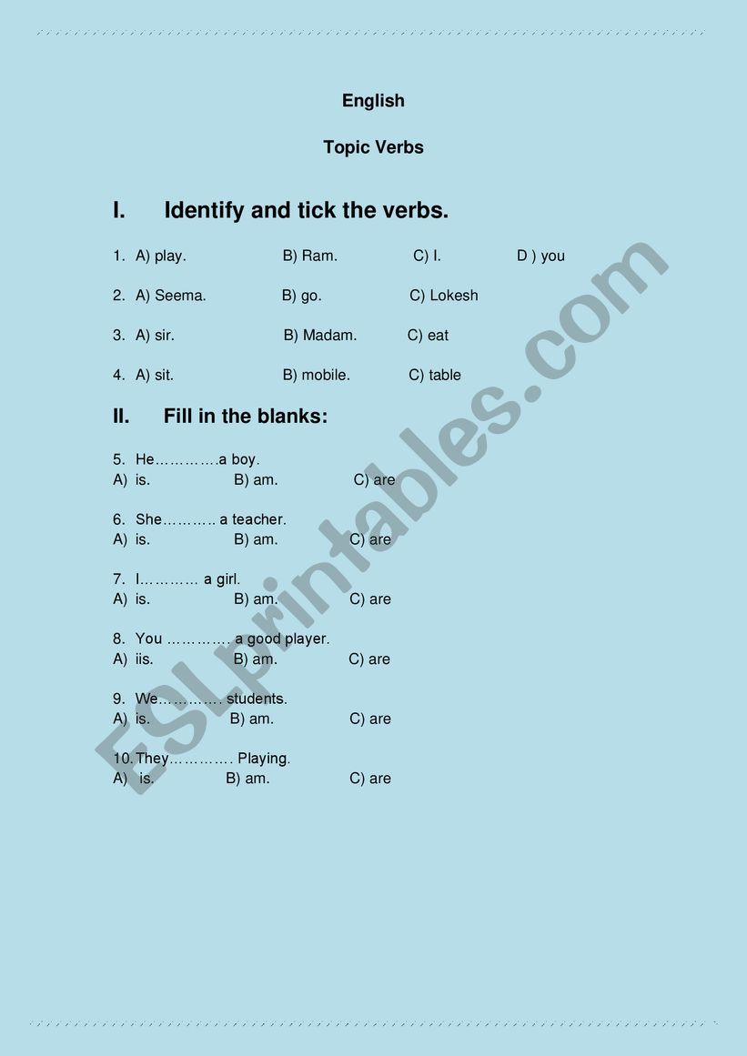 Verbs for beginners worksheet