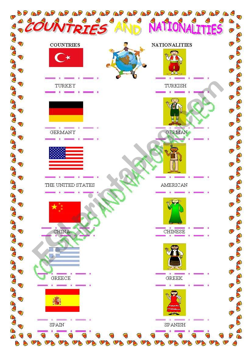 countries and nationalities worksheet