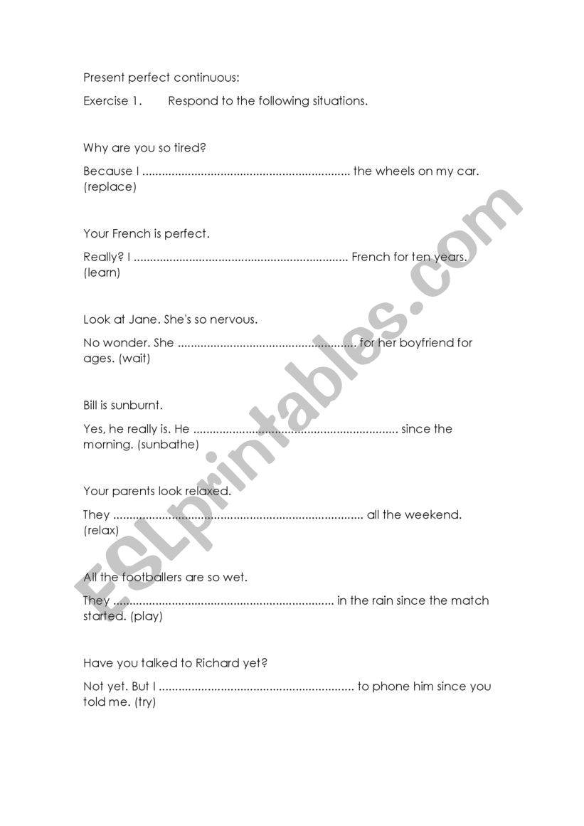 PRESENT PERFECT CONTINUOS worksheet