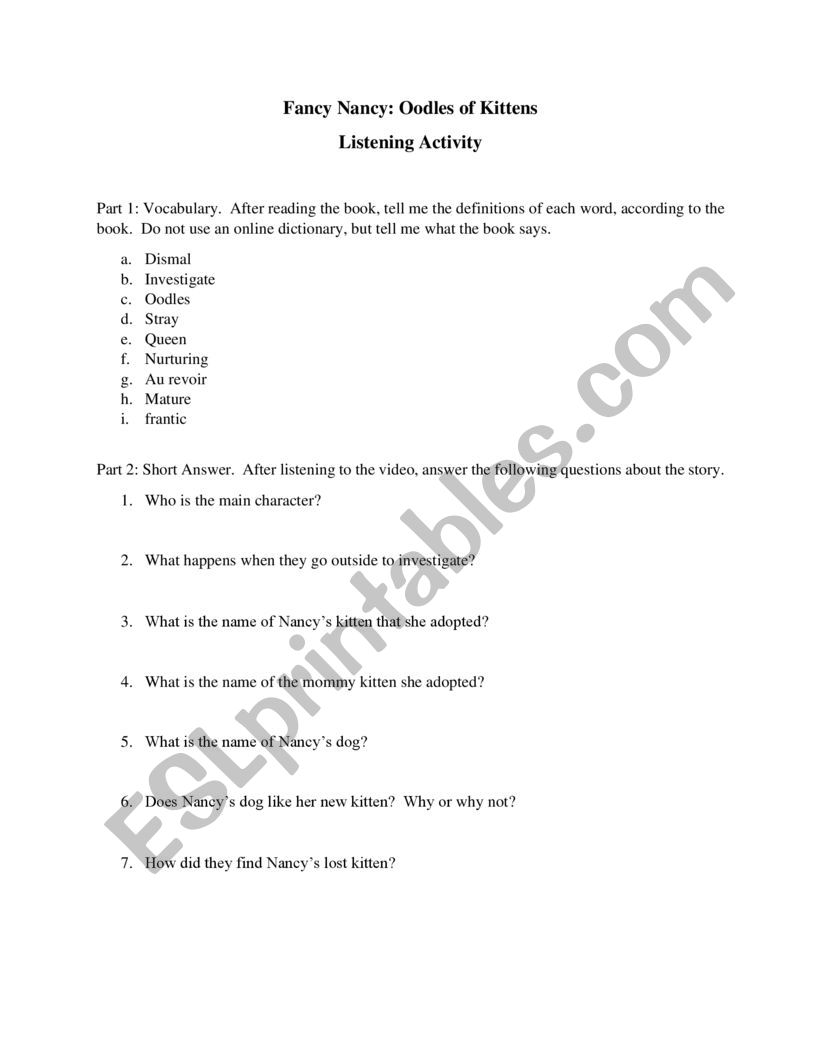 Fancy Nancy: Oodles of Kittens (Listening Activity)