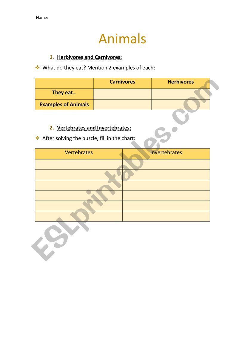 Animals! worksheet