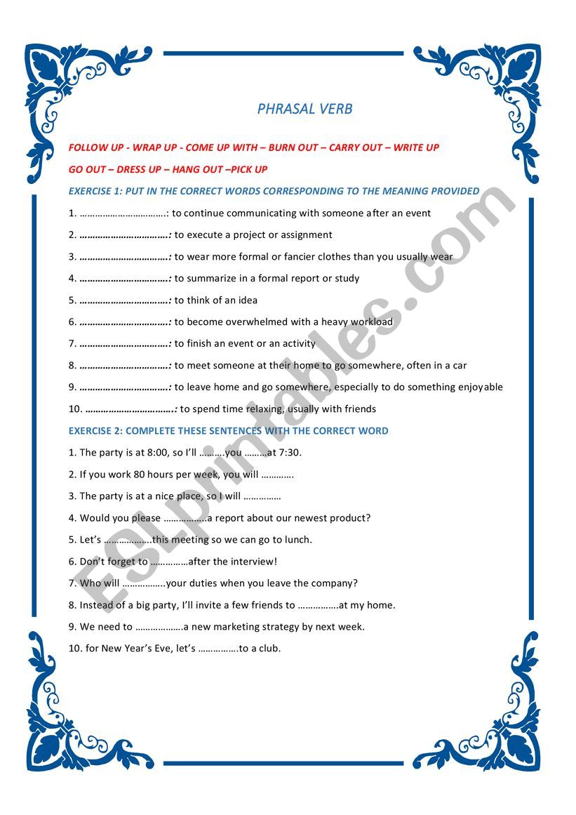 PHRASAL VERBS worksheet