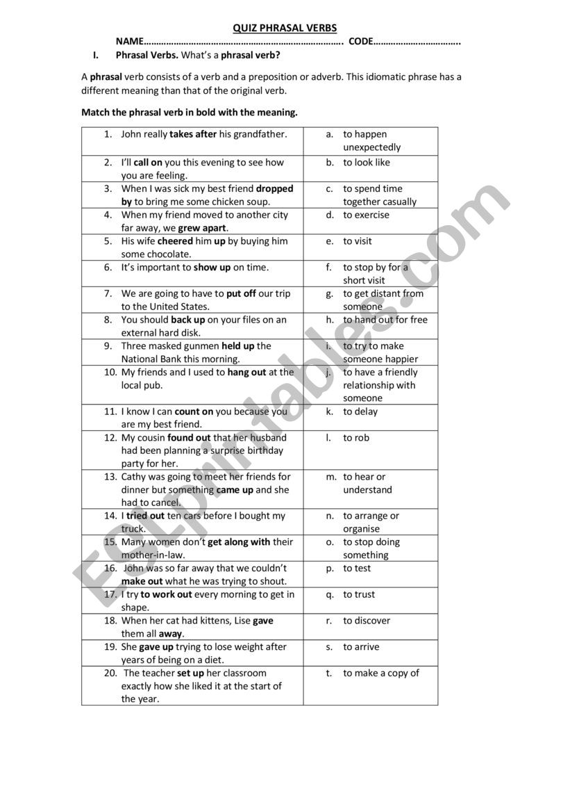 phrasal verbs worksheet