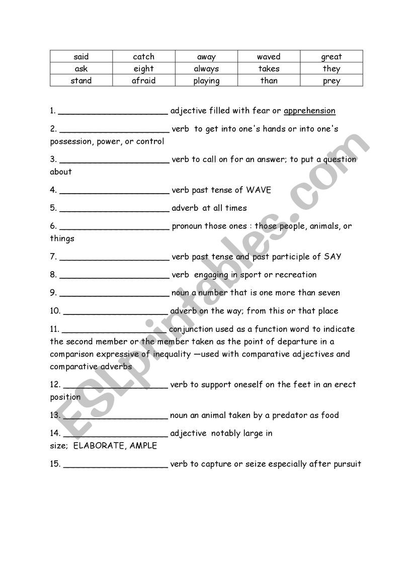 Spelling Words Definitions Grade 3 Week 1