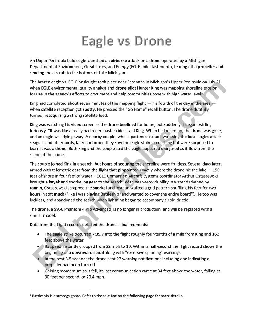 Eagle vs Drone worksheet
