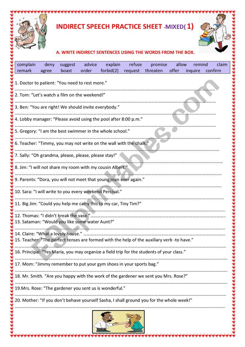 INDIRECT SENTENCES PRACTICE SHEET MIXED 1