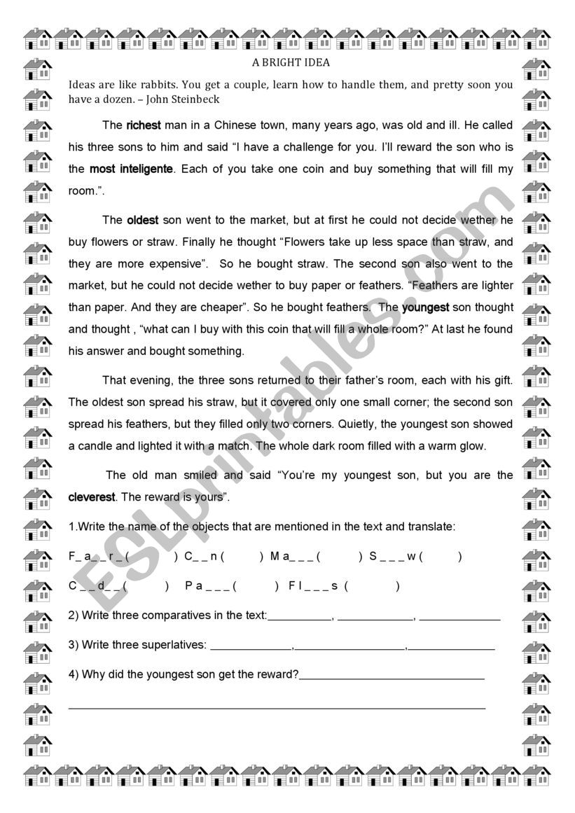 Text - A bright idea worksheet