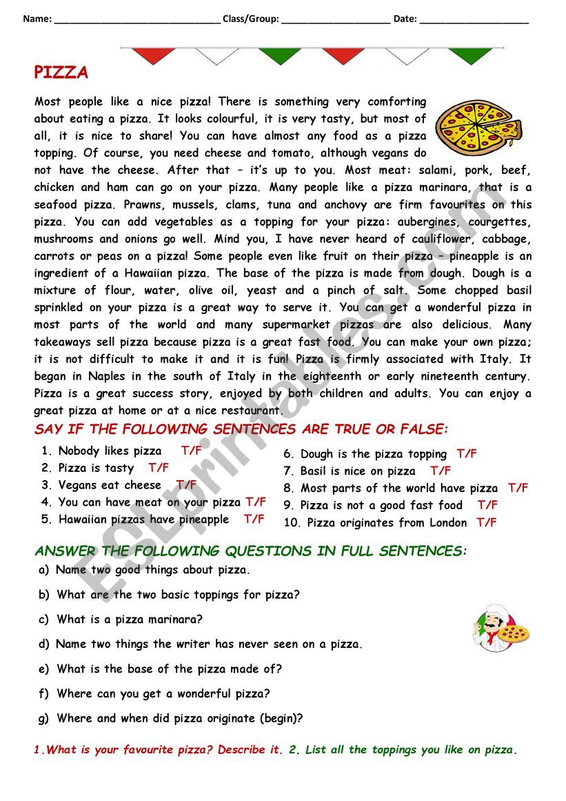 RC: Pizza worksheet