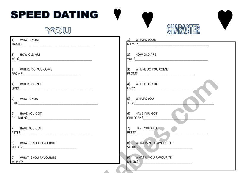 SPEED DATING worksheet