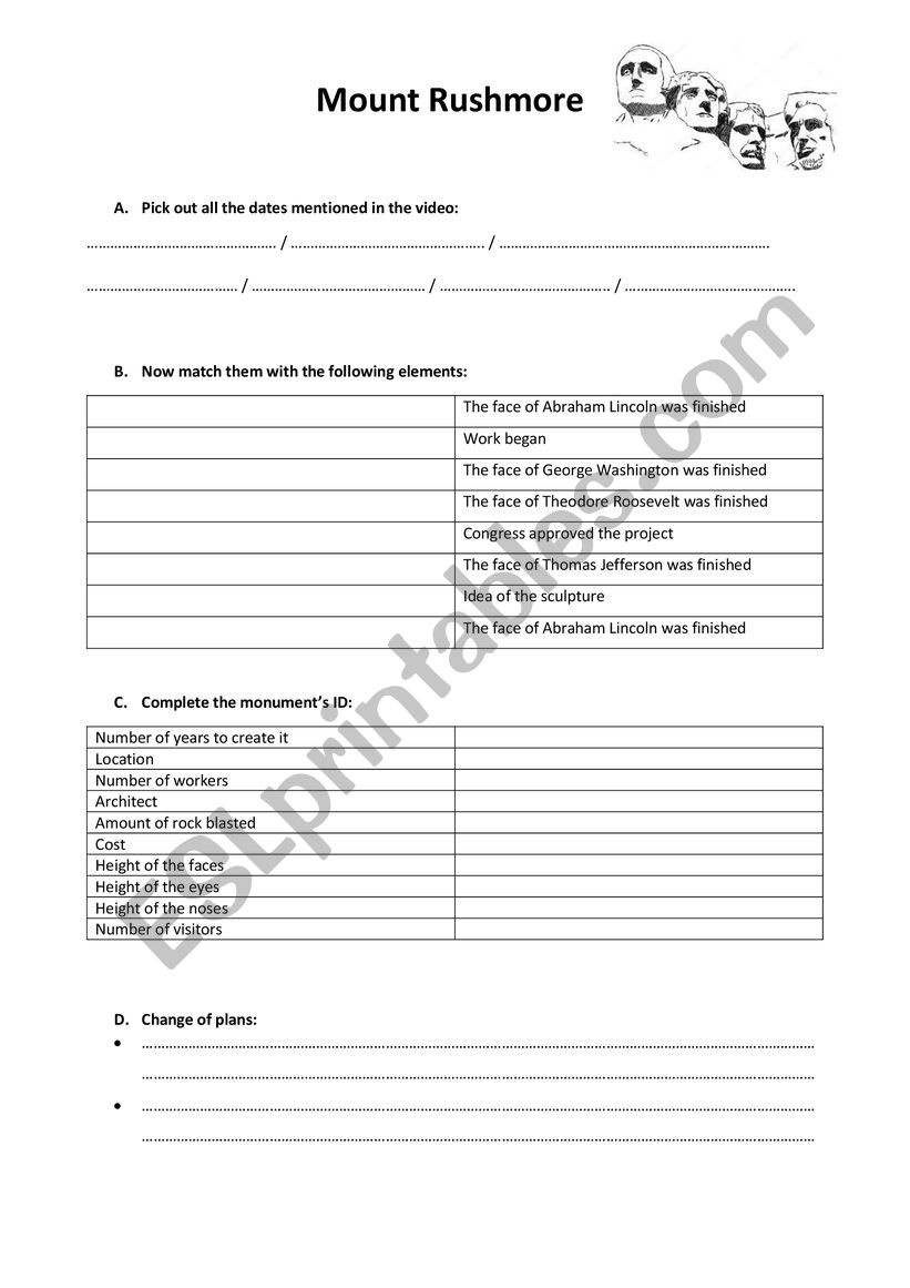 Mount Rushmore worksheet