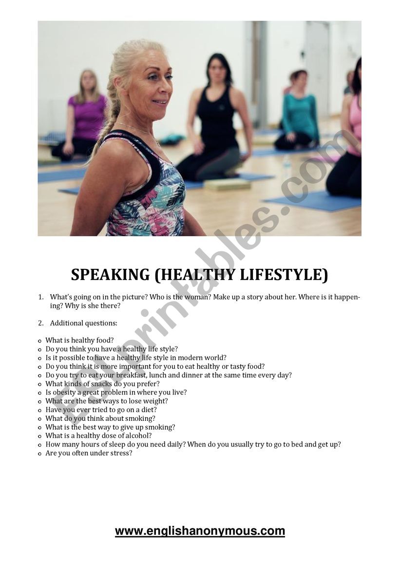 HEALTHY LIFESTYLE speaking worksheet