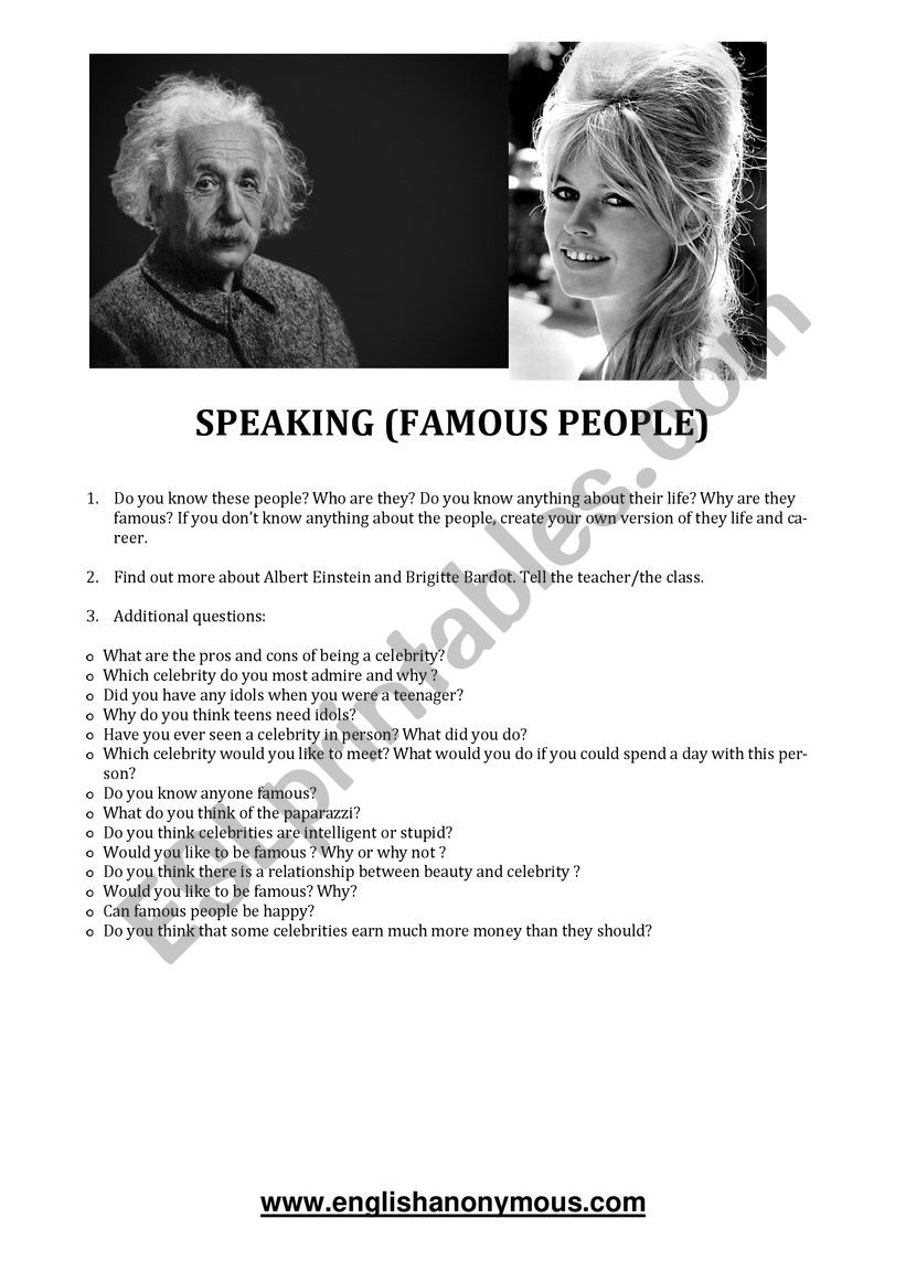 FAMOUS PEOPLE speaking worksheet