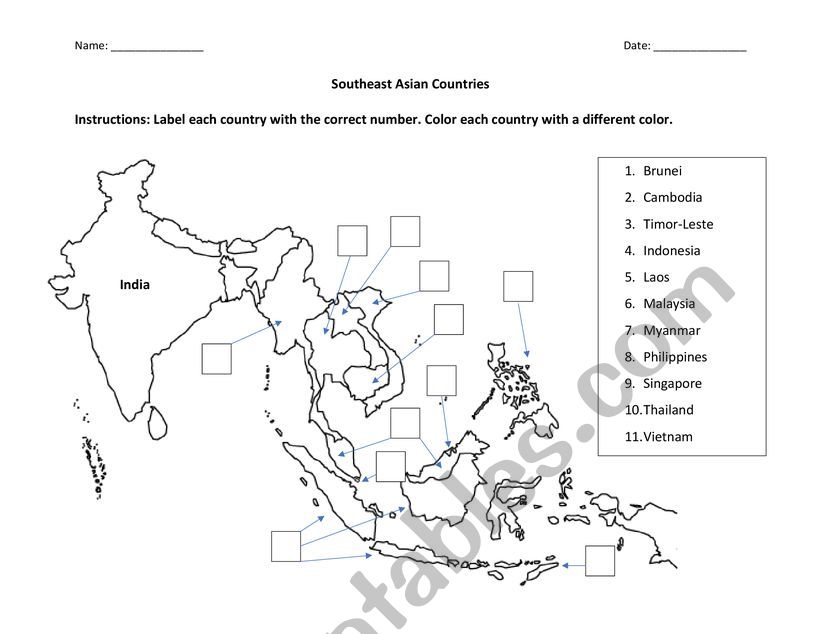 Southeastern Asian Countries worksheet