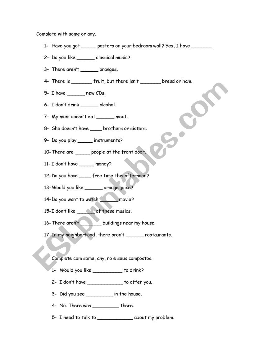 some- any - no worksheet