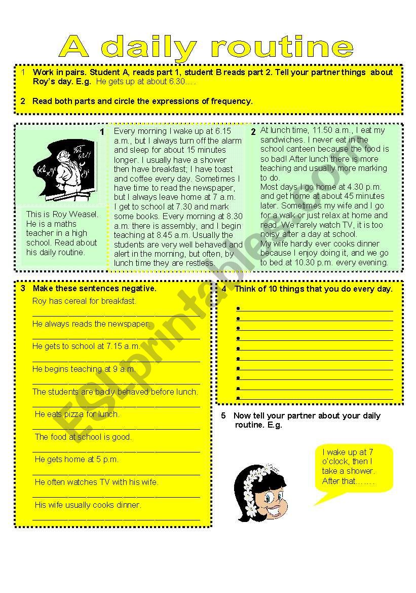 A DAILY ROITINE worksheet