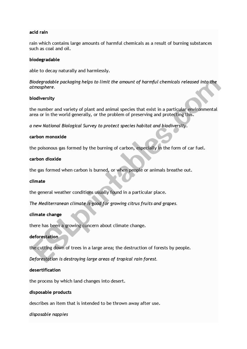 Vocabulary ecology worksheet