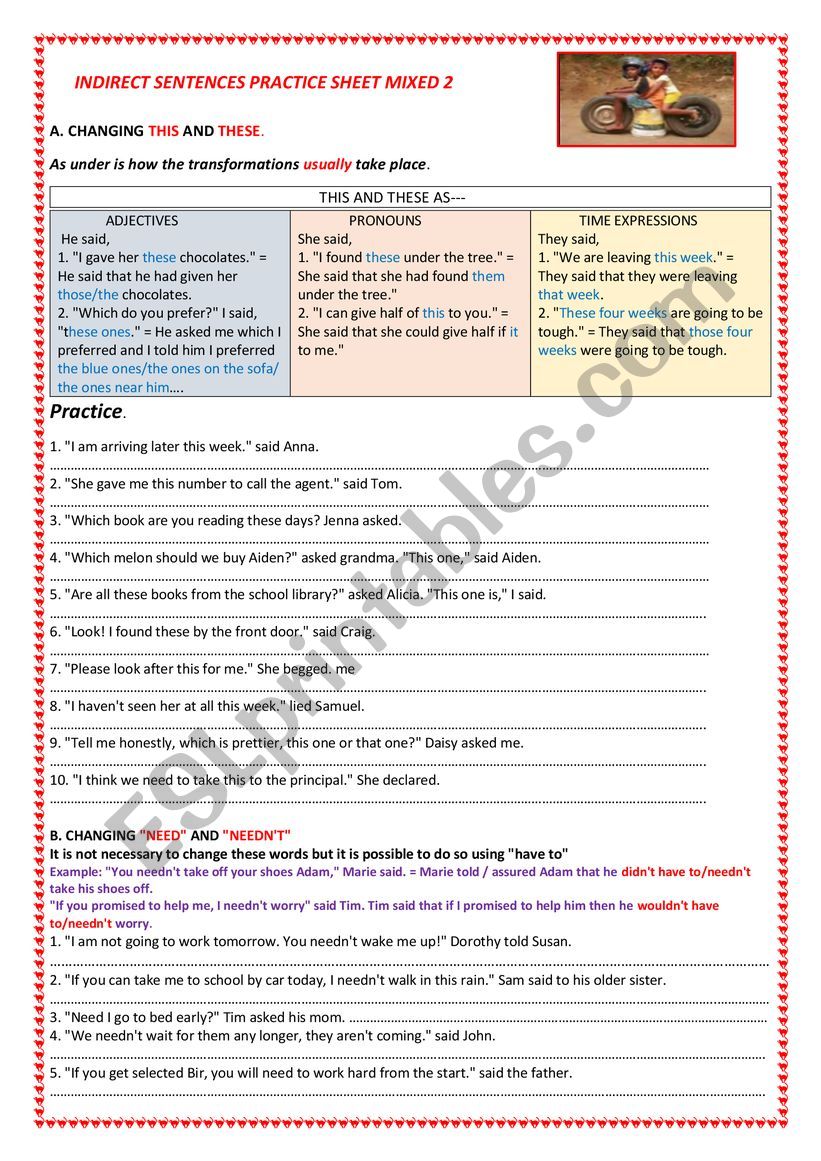 INDIRECT SENTENCES PRACTICE SHEET MIXED-- 2