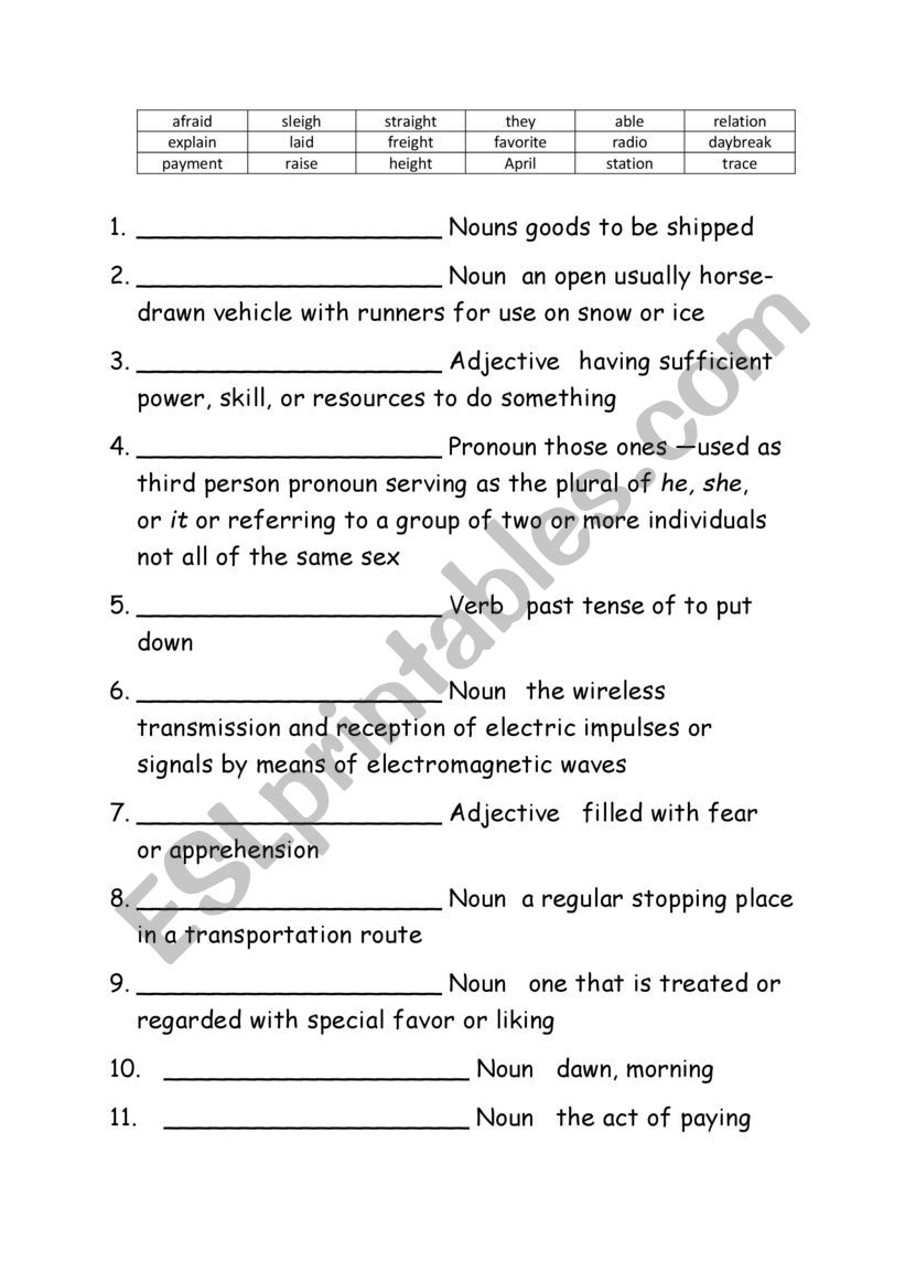 Grade Five Spelling Definitions Week 2