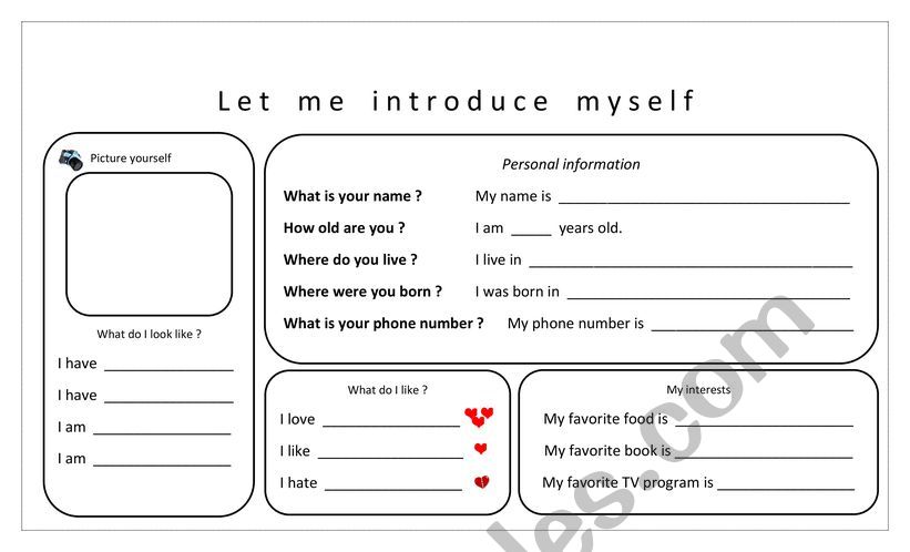 Let me introduce myself worksheet