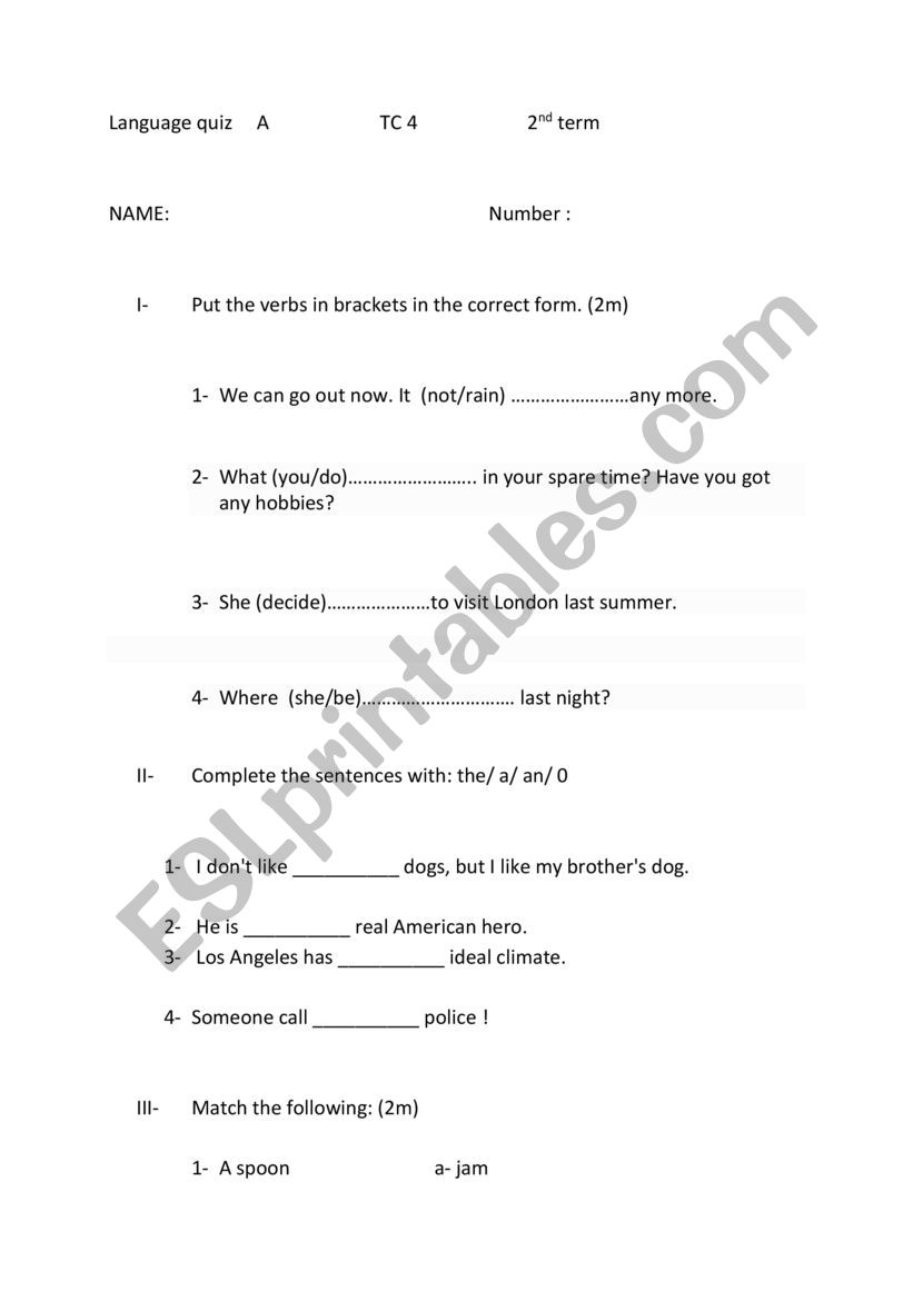 language quiz common core worksheet