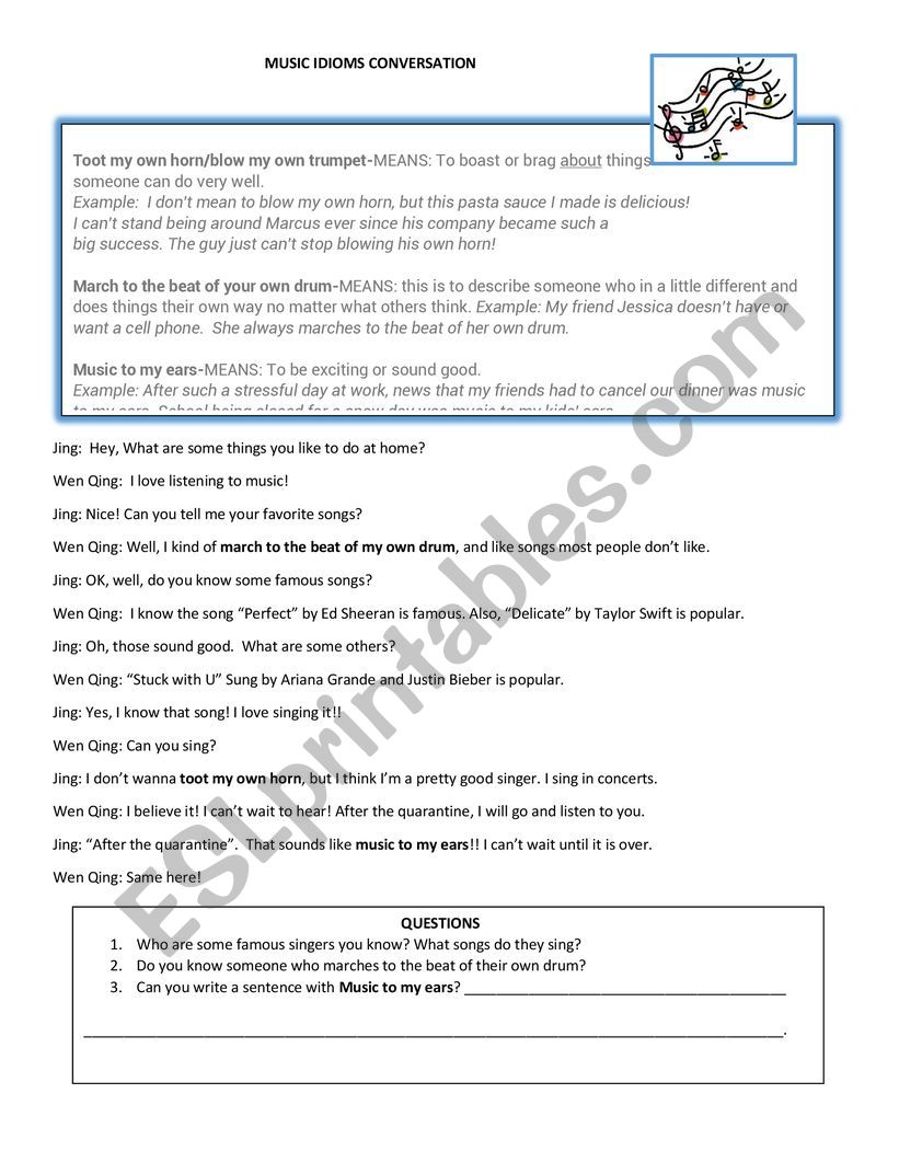 Music Idioms Conversation  worksheet