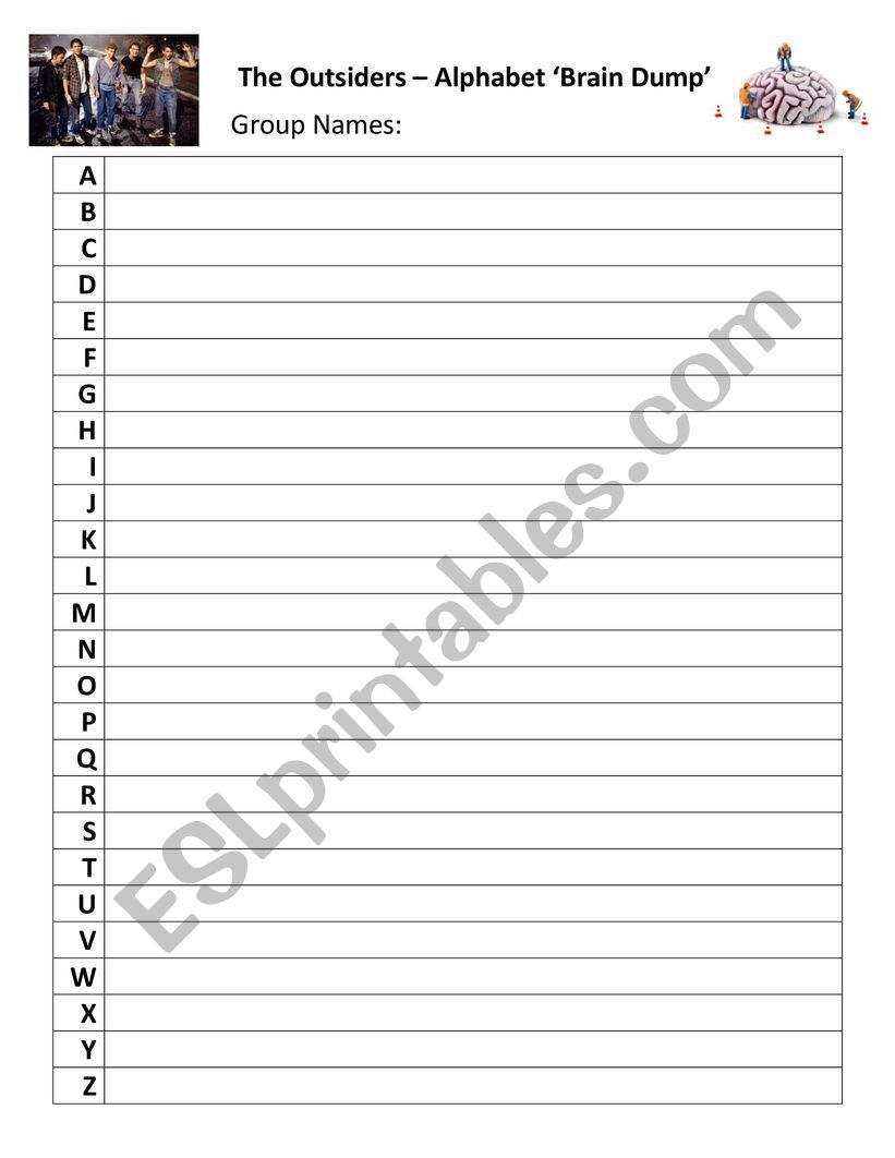 The Outsiders - Alphabet Dump worksheet