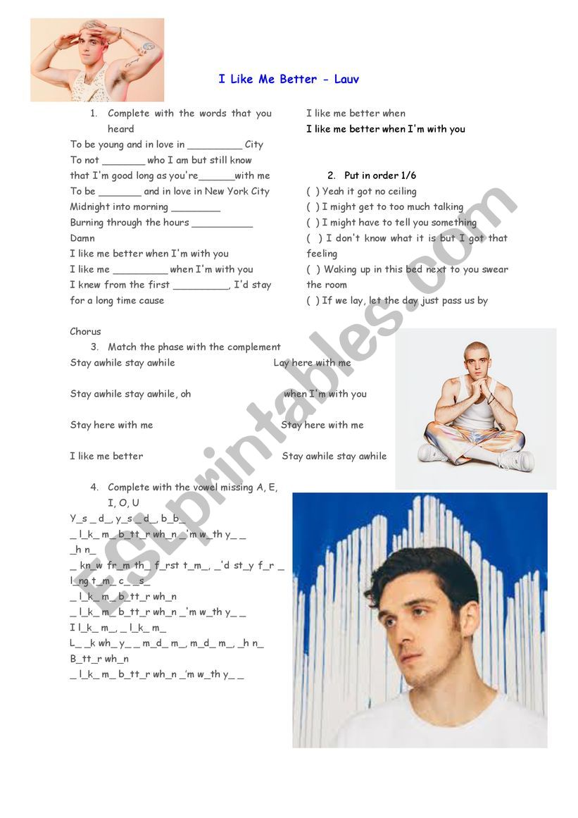 Song I Like me Better By Lauv worksheet