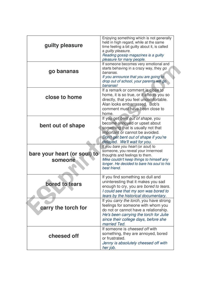 Feelings expressions and idioms