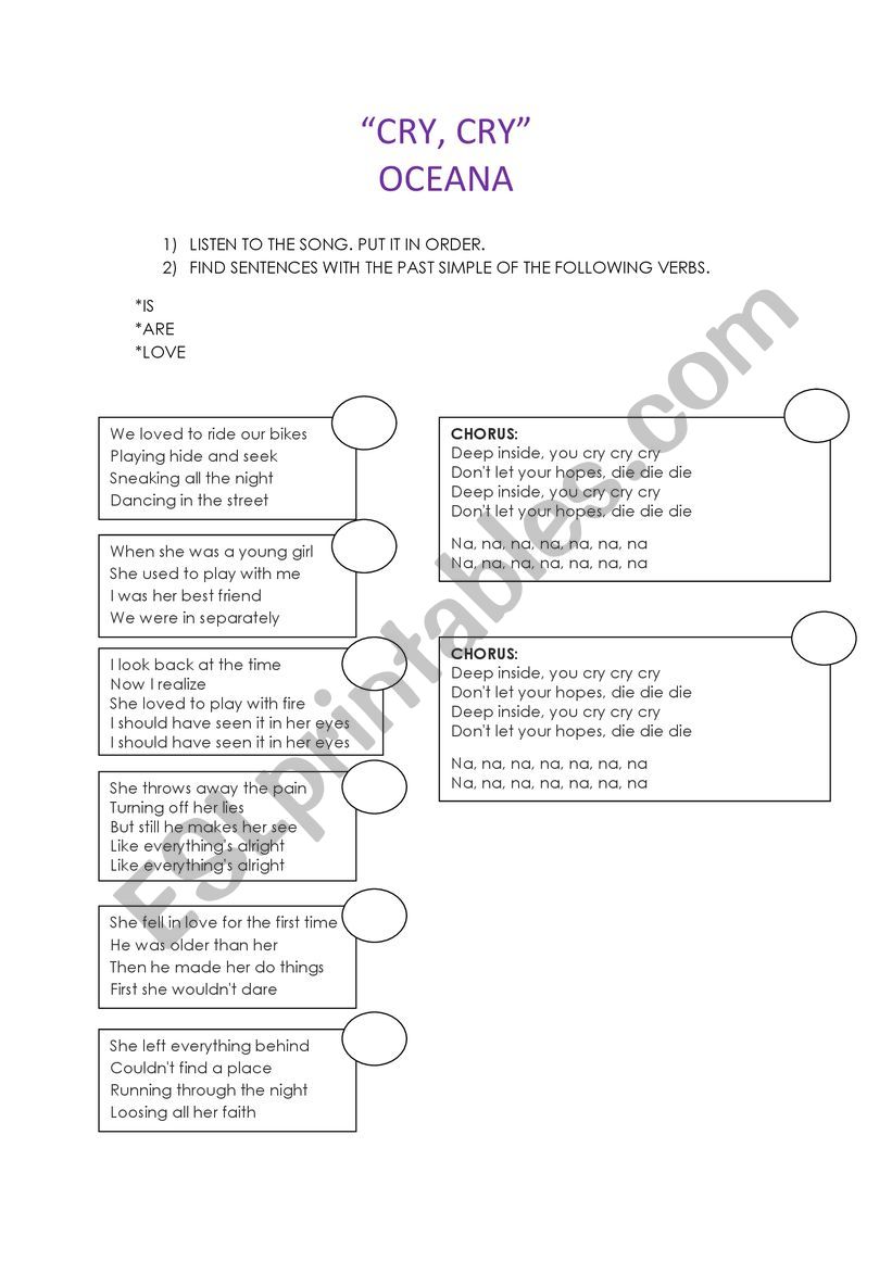 Cry, cry - Oceana worksheet