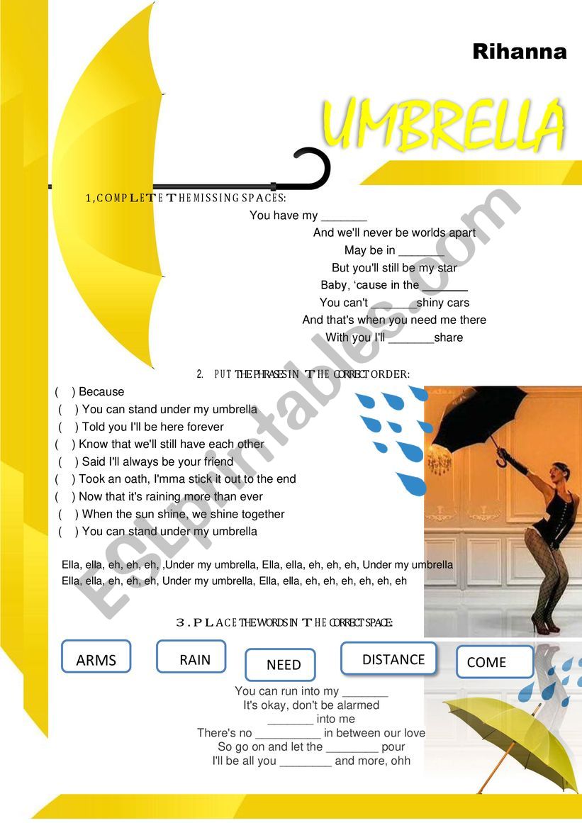 Umbrella Rihanna Part worksheet