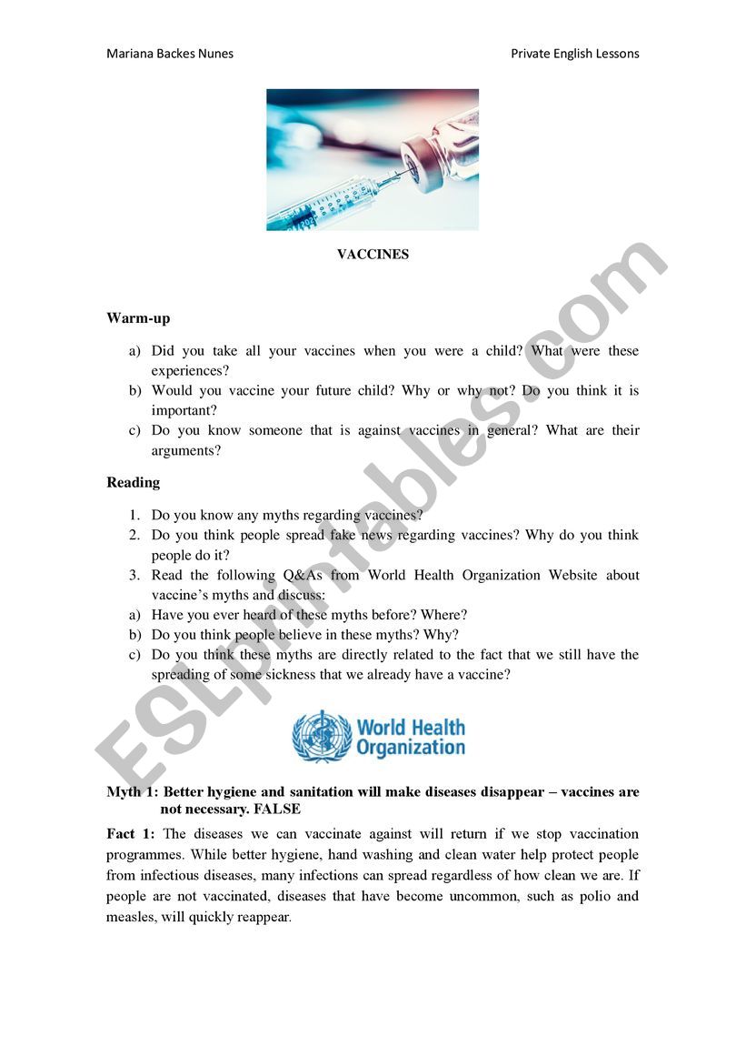 Coronavirus Vaccine worksheet