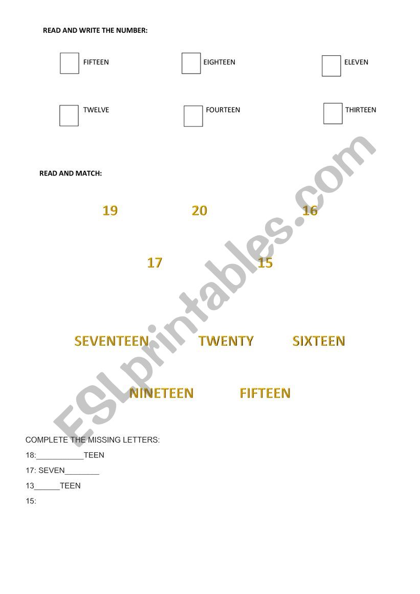 NUMBERS 11-20 worksheet
