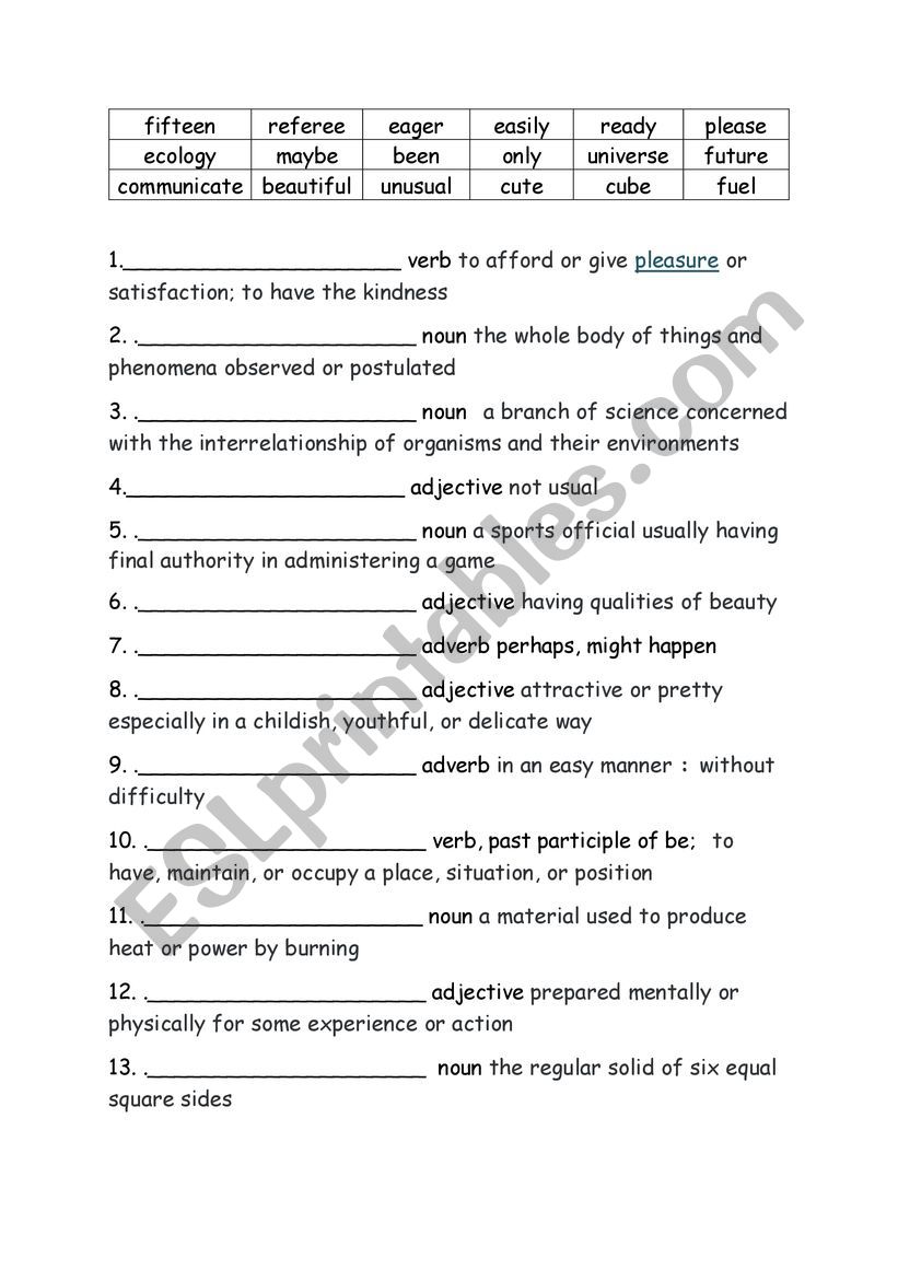 Grade Five Spelling Definitions Week 3