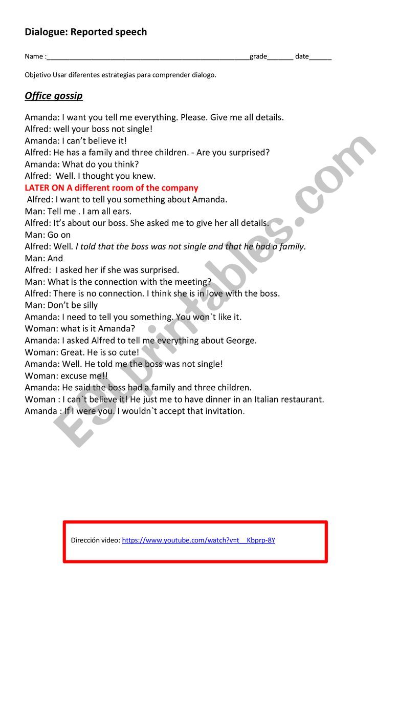 Dialogue worksheet