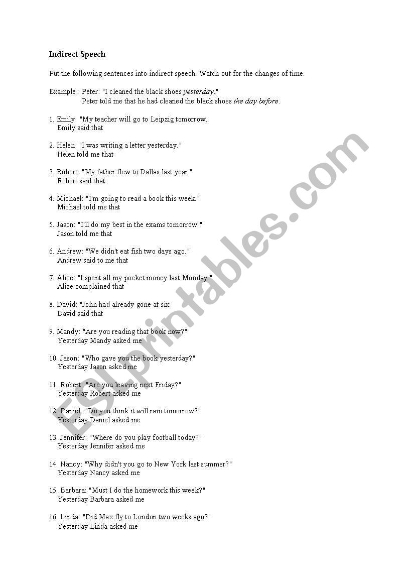 Reported Speech  worksheet