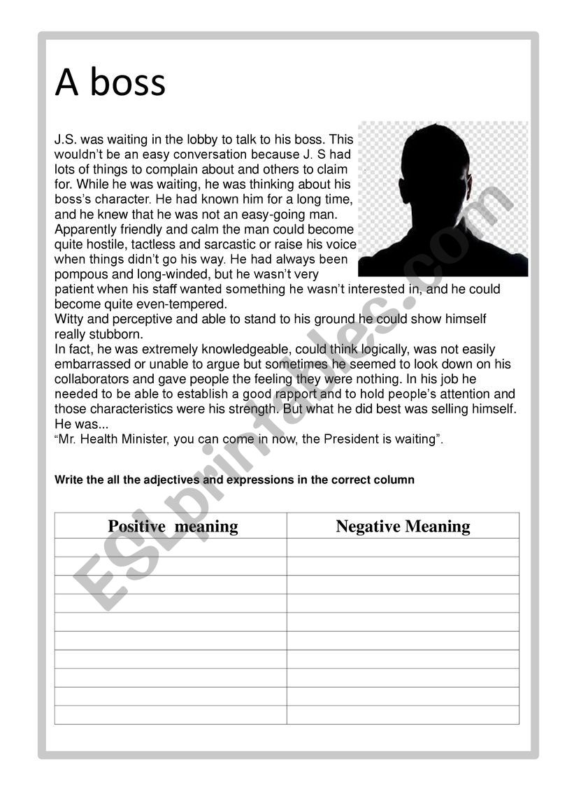 A Boss worksheet